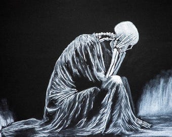 La vie après la mort, des regrets - un dessin au pastel original