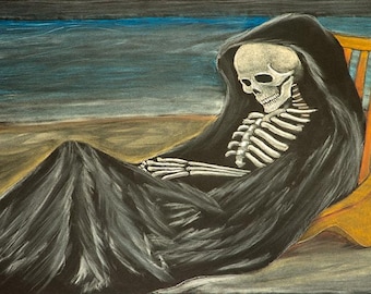 La vie après la mort, des vacances au soleil - un dessin au pastel original