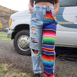 Jeans patchwork Del Mex: denim boho a vita alta riciclato