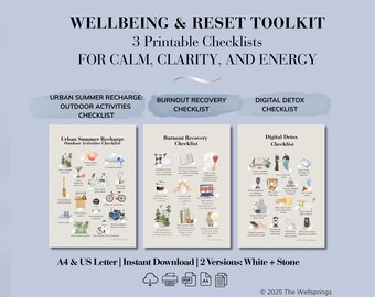 Mindful Wellness Bundle • Burnout, Detox & Summer Reset Tools • Aesthetic Self-Care PDF Set • A4 / US Letter • Instant Download
