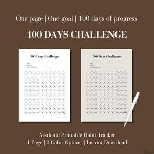 Rastreador del desafío de 100 días • Hoja imprimible de hábitos de motivación • Plantilla de crecimiento personal • Diseño minimalista • PDF tamaño carta A4 (EE. UU.)