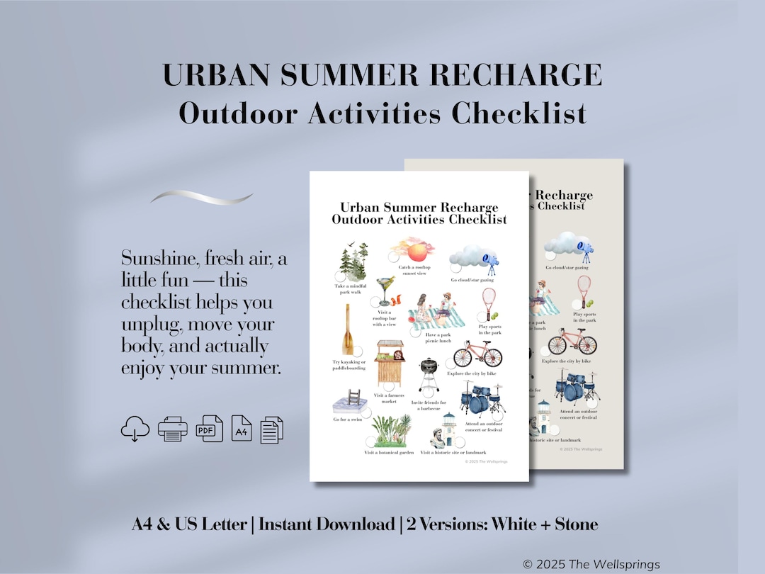Outside Activity Checklist Outdoor Activities Checklist β’ Urban Summer Reset Planner β’ Printable ...