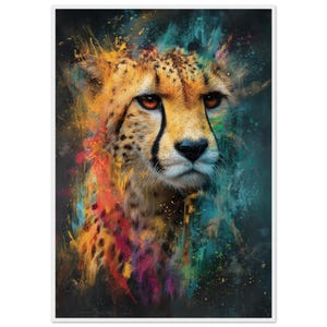 Arte mural con retrato de guepardo, impresión decorativa colorida con dopamina, obra de arte animal vibrante, póster moderno de guepardo, decoración de pared con fauna audaz
