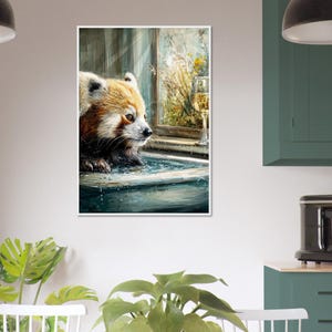 Gerahmte roter Panda Bad Kunst | Lustiges Badezimmer Poster | Niedliches Tier Poster | Entspannende Badewanne Dekor | Weinglas Wandkunst | Wanddekoration