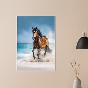 Quadro con cavallo al galoppo incorniciato / Poster con decorazioni equestri / Arte con animali costieri / Decorazione da parete incorniciata / Regalo per amanti dei cavalli