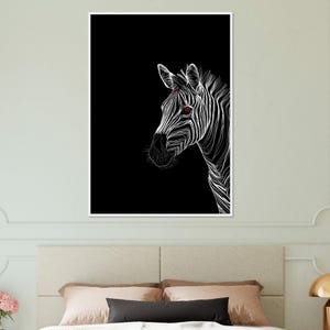Dibujo lineal de cebra para pared, estampado minimalista de animales, póster de vida silvestre de línea continua, decoración moderna en blanco y negro, obra de arte de cebra enmarcada