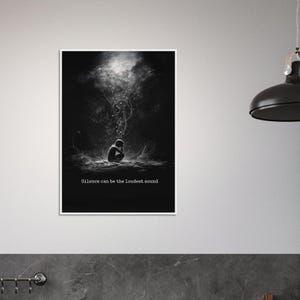Decorazione in scala di grigi / Stampa artistica emozionale – Il silenzio può essere il suono più forte – Poster incorniciato sulla salute mentale / Stampa con citazione terapeutica