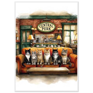 Central Purrk aquarel kat vrienden parodie Art Print | Op vrienden geïnspireerd decor | Kattenposter coffeeshop | Ingelijste of ingelijste poster