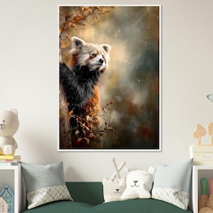 Stampa da parete con panda rosso incorniciata / Stampa di animali del bosco / Decorazione per cameretta con tema foresta / Poster di animali selvatici / Regalo per amanti degli animali / Stampa da parete incorniciata