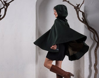 Hooded cape, Wool cape, Women cape, Winter cape, Hooded cloak, Wool cloak, Poncho, Women clothing, Maternity clothes, plus size, black cape