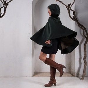 Hooded cape, Wool cape, Women cape, Winter cape, Hooded cloak, Wool cloak, Poncho, Women clothing, Maternity clothes, plus size, black cape image 1