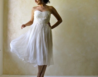 Robe de mariée courte, Robe de mariée longue durée thé, Robe de mariée Hippie Boho, Robe de mariée alternative, robe de mariée fée, Robe à jeûner à la main