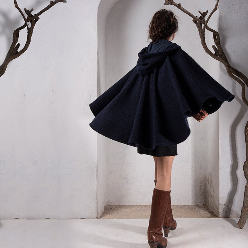 Hooded cape, Wool cape, Women cape, Winter cape, Hooded cloak, Wool cloak, Poncho, Women clothing, Maternity clothes, plus size, black cape Dark Blue