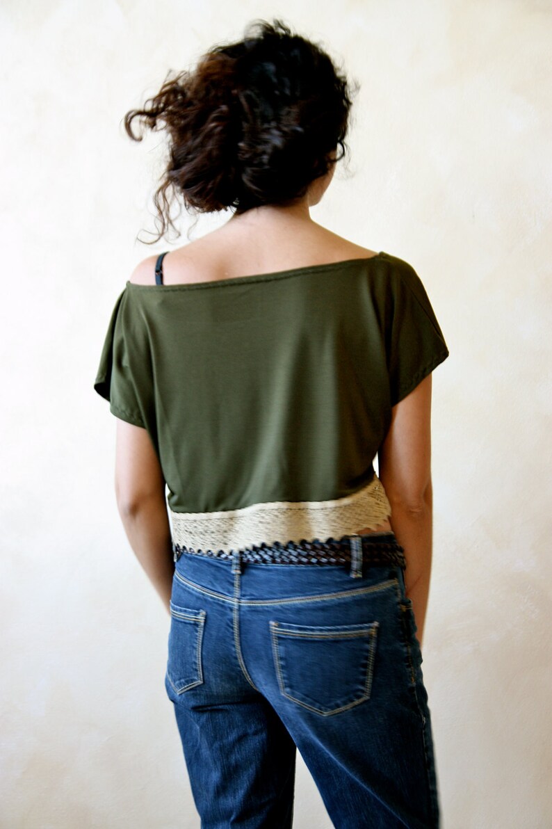 Crop Top Tunic Tshirt Tunic Top Lace Top Short Sleeve Top | Etsy