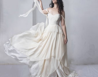 Robe de mariée fée, robe de mariée en soie, dentelle Robe de mariée, robe de mariée mousseuse, robe de mariée fantaisiste, corset Robe de mariée, robe de bal