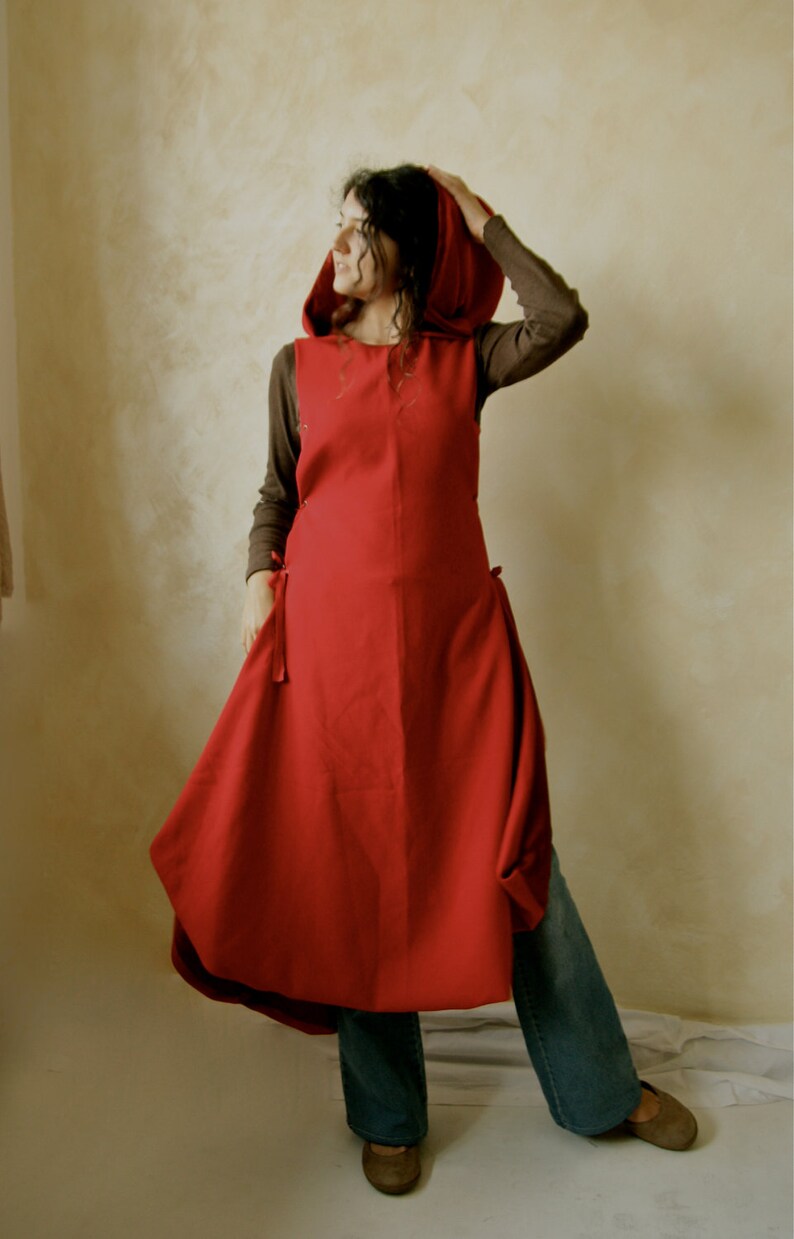 Red Hooded Cape Red Coat Wool Dress Medieval Tunic Winter Etsy