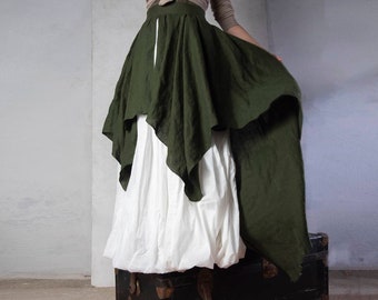 Green wedding skirt, linen skirt, cottage core wedding dress, maxi skirt, draped skirt, Handfasting skirt with train, vegan wedding dress