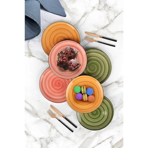 Colorful 6-Piece Dessert Plate Set | 7.5&quot; Handmade Swirl Pattern Ceramic Plates