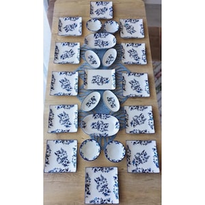 23-Piece Jasmine Floral Breakfast and Dinner Set | 12-Person Ceramic Dinnerware | Elegant Blue and White Tableware
