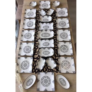 25-Piece Kilim Pattern Breakfast and Dinner Set | 12-Person Ceramic Tableware | Boho Rustic Kitchen Decor