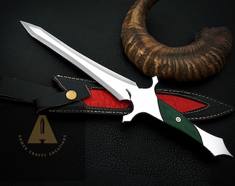 Cuchillo de caza de acero D2 hecho a mano: mango de micarta y funda de cuero.