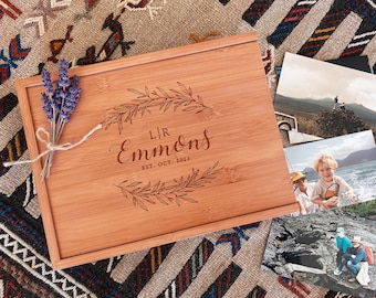 Wooden Keepsake Box, Wedding Memory Box, Personalized Recipe Box, Custom Engraved Gift Box, Monogram Photo Box, Bridal Shower Gift