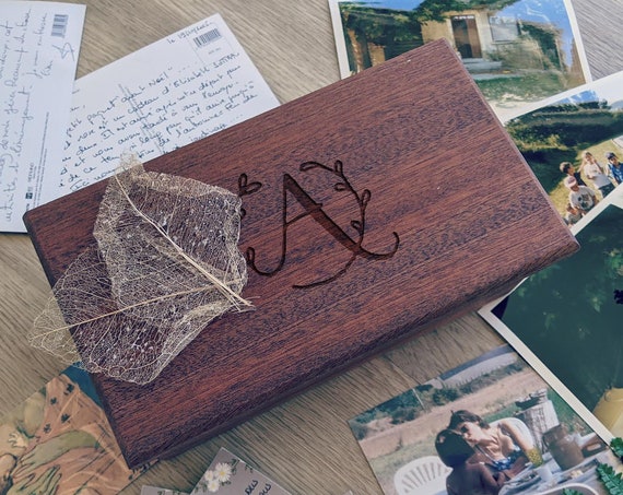 Personalized Memory Box, Mahogany Wood Recipe Box, Custom Engraved Keepsake Box or Wedding Card Box