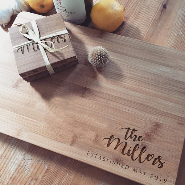 Custom Engraved Butcher Block, Personalized Chopping Board, Bamboo Cutting Board for Wedding Gift, Housewarming Gift or Bridal Shower Idea