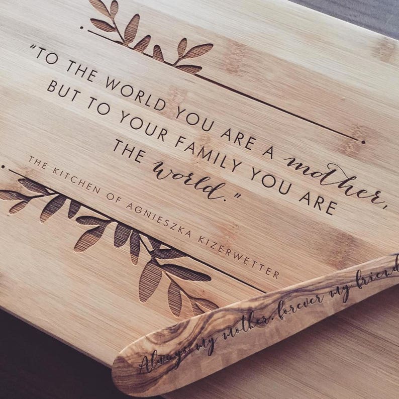 Personalized Cutting Board, Custom Chopping Board, Bamboo Charcuterie Board, Mothers Day Gift, Gift for Mom, Engraved Bread Board image 1