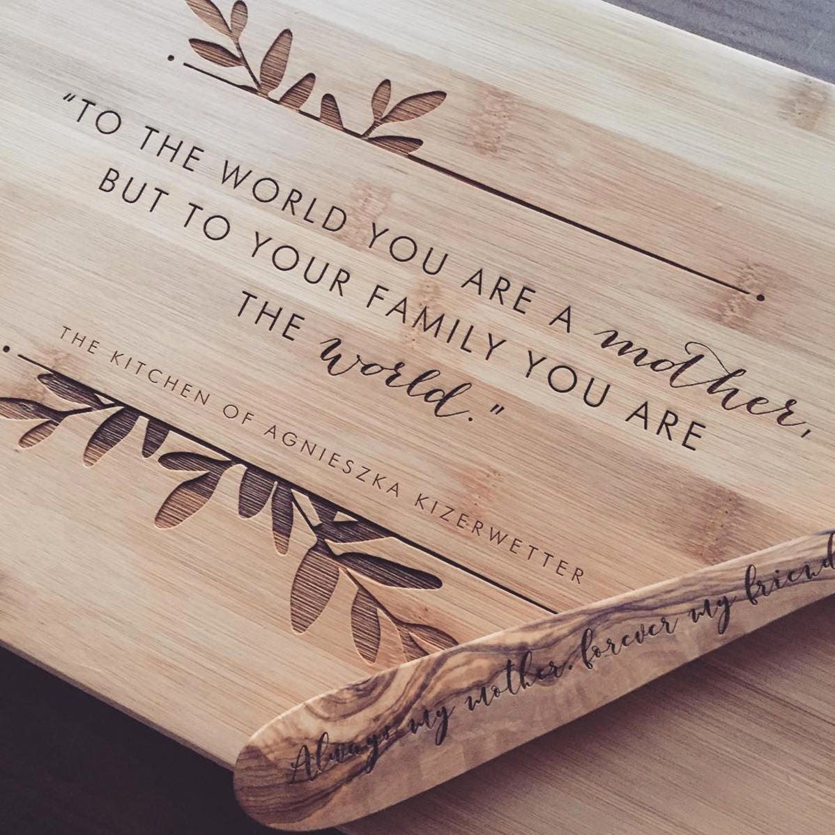 Mothers Day Maple Cutting Board with Engraved Saying