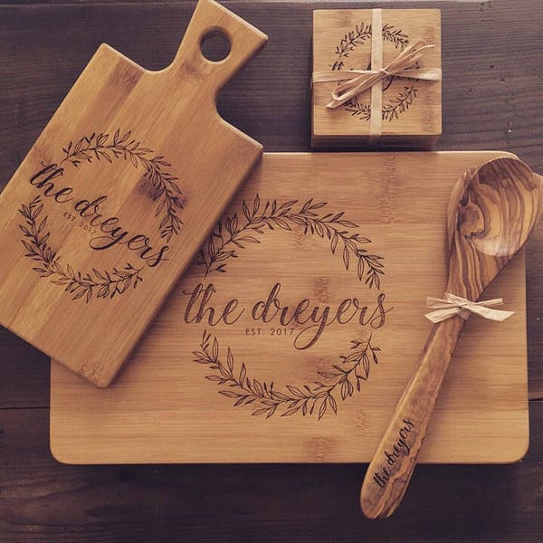 Engraved Cutting Board or Chopping Block, Personalized Wedding Gift Idea, Engagement or Housewarming Gift, Mother's Day Gift