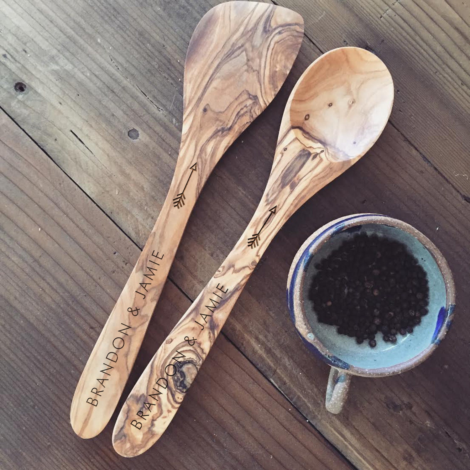 Personalized Olive Wood Utensils – Set of 6