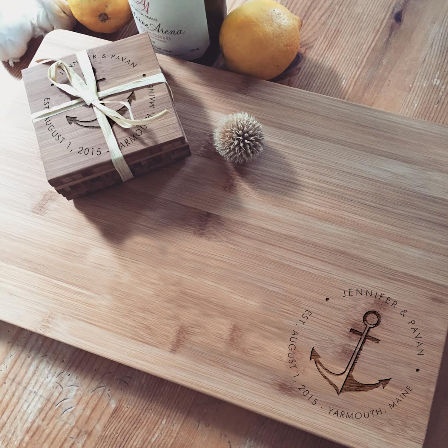 Personalized Cutting Board Gift Set, Custom Charcuterie Board, Bamboo