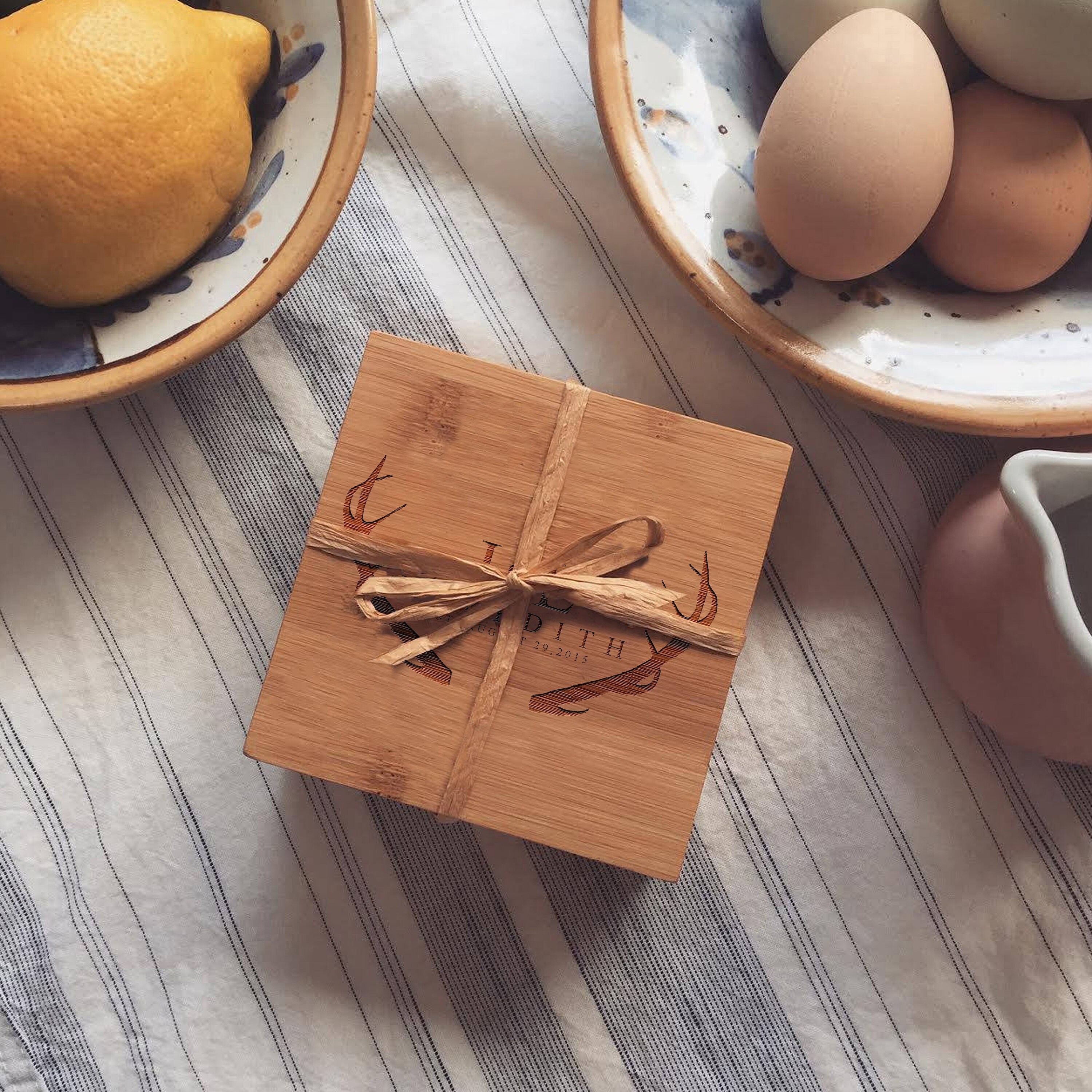 Personalized Coaster Set, Engraved Coasters, Wood Coasters with Antlers
