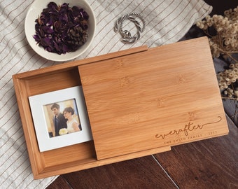 Wedding Keepsake Box, Wooden Memory Box, Personalized Recipe Box, Custom Engraved Bamboo Storage Case for photos, travel, baby memorabilia