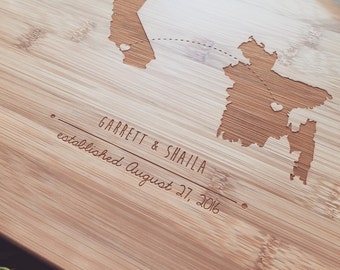 Custom Cutting Board, Personalized State Silhouette, Map Cutting Board, Chopping Board, Wedding Gift, Housewarming Gift, Long Distance Gift