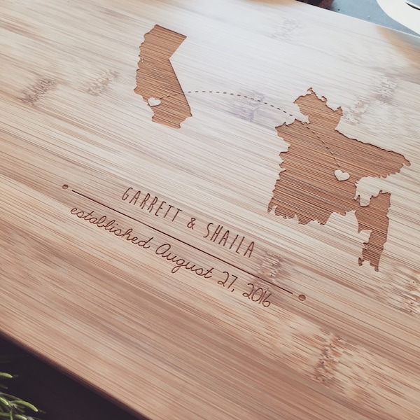 Custom Cutting Board, Personalized State Silhouette, Map Cutting Board, Chopping Board, Wedding Gift, Housewarming Gift, Long Distance Gift