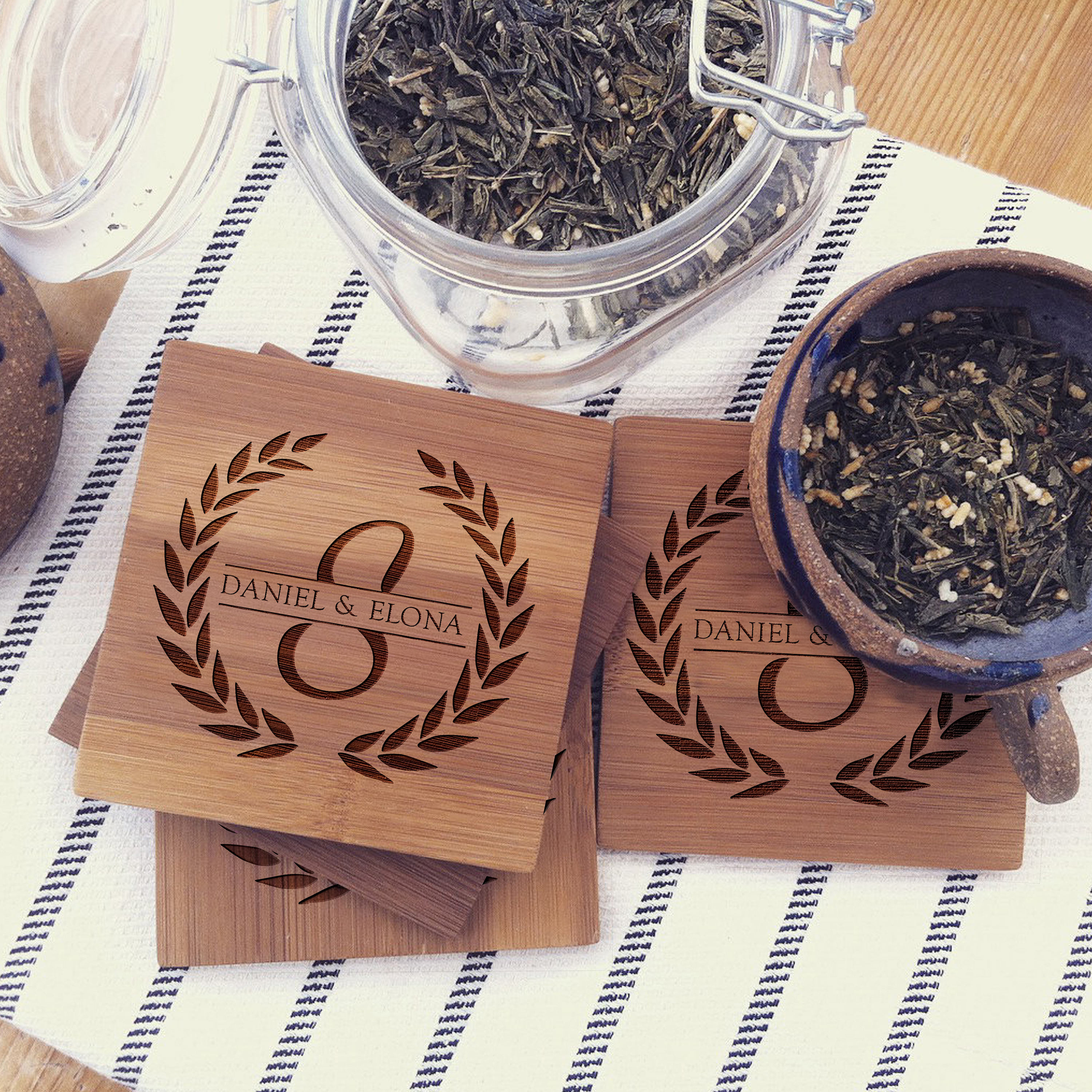 Personalized Coasters, Custom Engraved Coaster Set, Engraved Initial