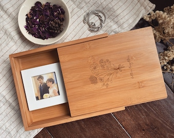 Custom Keepsake Box, 5th Wood Anniversary Gift, Personalized Wedding Memory Box, Custom Engraved Wooden Photo Box, Monogrammed Recipe Box