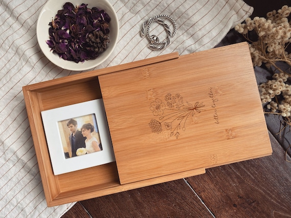 Custom Keepsake Box, 5th Wood Anniversary Gift, Personalized Wedding Memory Box, Custom Engraved Wooden Photo Box, Monogrammed Recipe Box