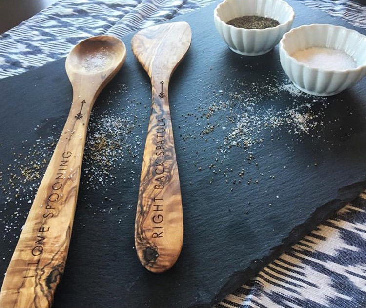 Personalized Wooden Spoons, Spoon & Spatula Set, Serving Set, Olive Wood Kitchen Spoon and