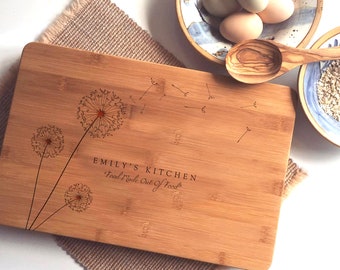 Personalized Carving Board, Custom Cutting Board, Dandelions w/ Your Text, Housewarming Gift, Engagement Present or Mother's Day Gift