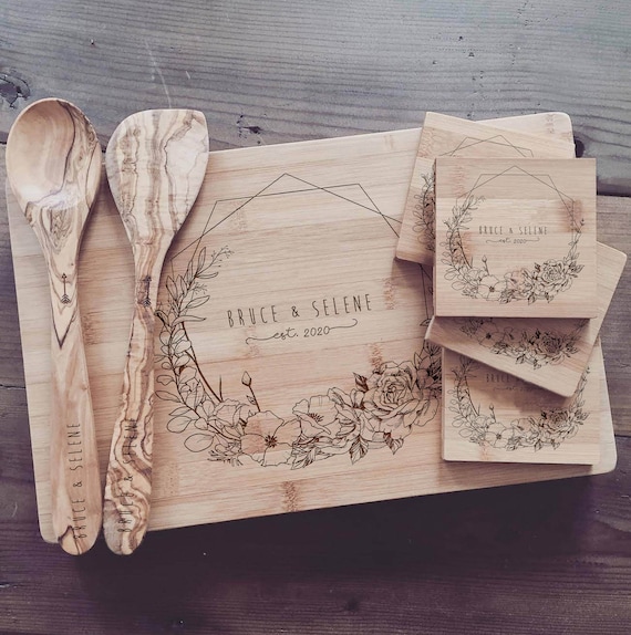 Custom Chopping Block, Personalized Cutting Board, Bamboo Charcuterie Board, Engraved Wedding Gift, Monogrammed Engagement Present