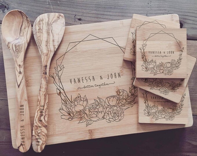 Custom Chopping Board, Personalized Cutting Board Gift Set Custom