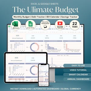 Ultimate Annual Budget Spreadsheet: Google Sheets & Excel (Digital Download)