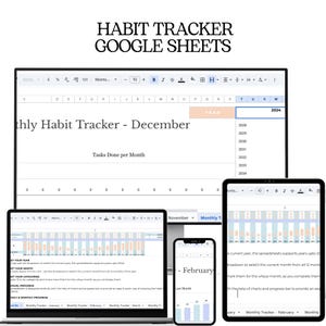 Editable Habit Tracker Spreadsheet | Digital Routine Tracker | Monthly & Daily Tracker | Google Sheets and Excel | Printable PDF Included