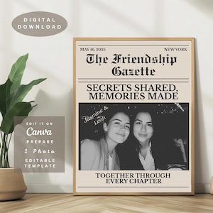 Custom Newspaper Print Personalized Best Friends Poster Retro Bestie Birthday Gift BFF Poster Girl Dorm Room Decor Personalized Best Friends