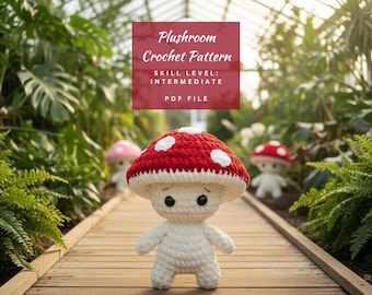 Mushroom Man Crochet Pattern No Sew Plushie Amigurumi Forest Cottagecore Decor Cute Beginner Toy Tutorial For Gifts Instant Download PDF Now