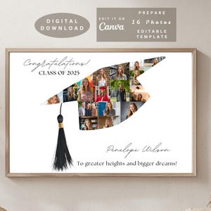 Graduation Cap Photo Collage Custom Senior Memory Keepsake Personalized Graduation Gift Editable Canva Template Instant Download Custom