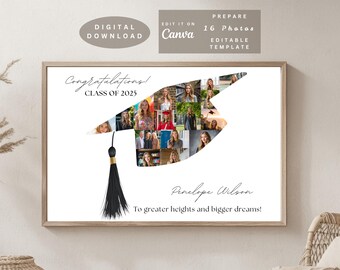 Graduation Cap Photo Collage Custom Senior Memory Keepsake Personalized Graduation Gift Editable Canva Template Instant Download Custom